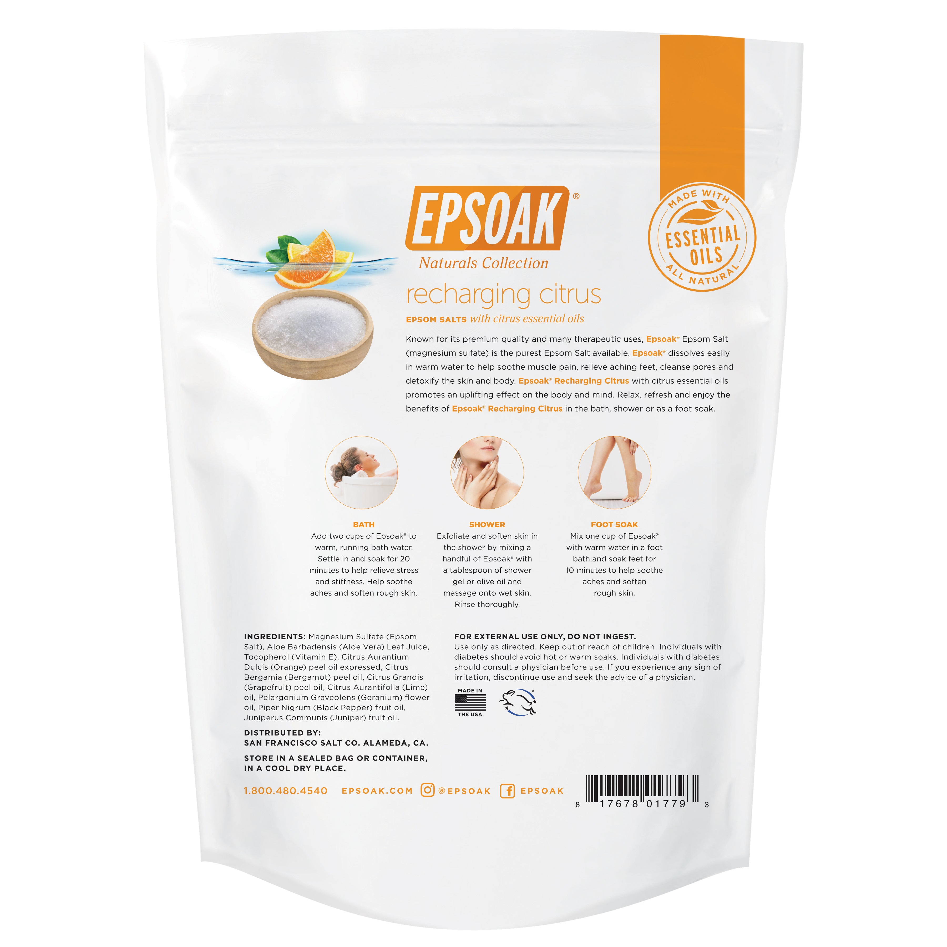 Recharging Citrus Epsom Salt Bath Salt 2 lb - Epsoak Naturals Collection by San Francisco Salt Company